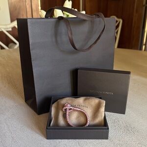 Bottega Veneta Metallic Pink Intrecciato Leather Double Row Knot Bracelet XS